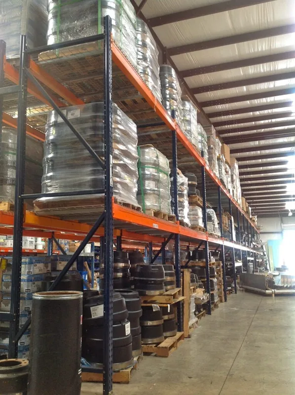 Shelves of heavy-duty parts in the Utility Trailer of Texas warehouse