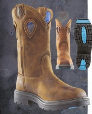 Brown Steel Blue Blue Heeler Met Western-style boot with inset heel and outsole views