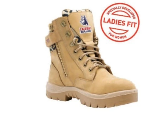 Sand-colored Steel Blue Southern Cross Zip Scuff boot in ladies fit